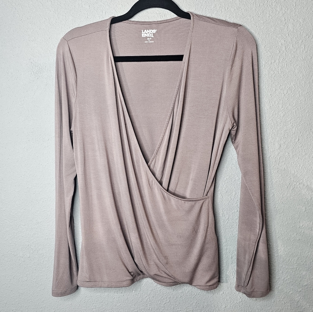 Lands End‎ Faux Wrap Top Womens XS Mauve Purple Cross Over Casual Neutral FLAW